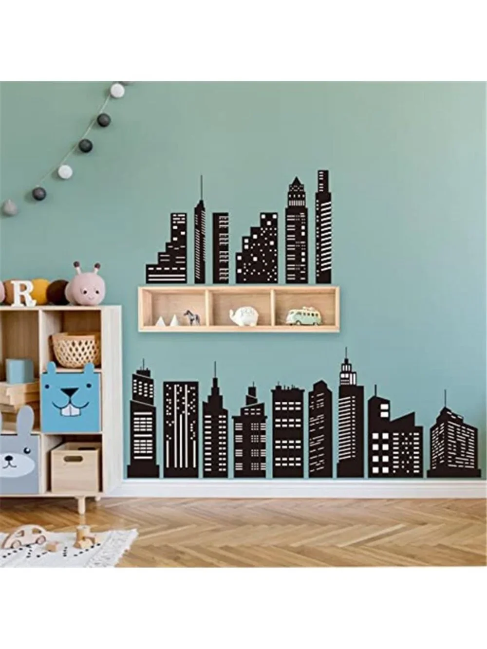 City Skyline Wall Decal Black Building Silhouette Peel Stick Vinyl Wall Stickers